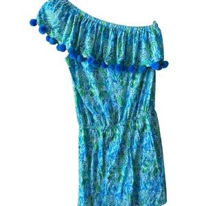 Lilly Pulitzer tropical One shoulder romper Small with pompoms
